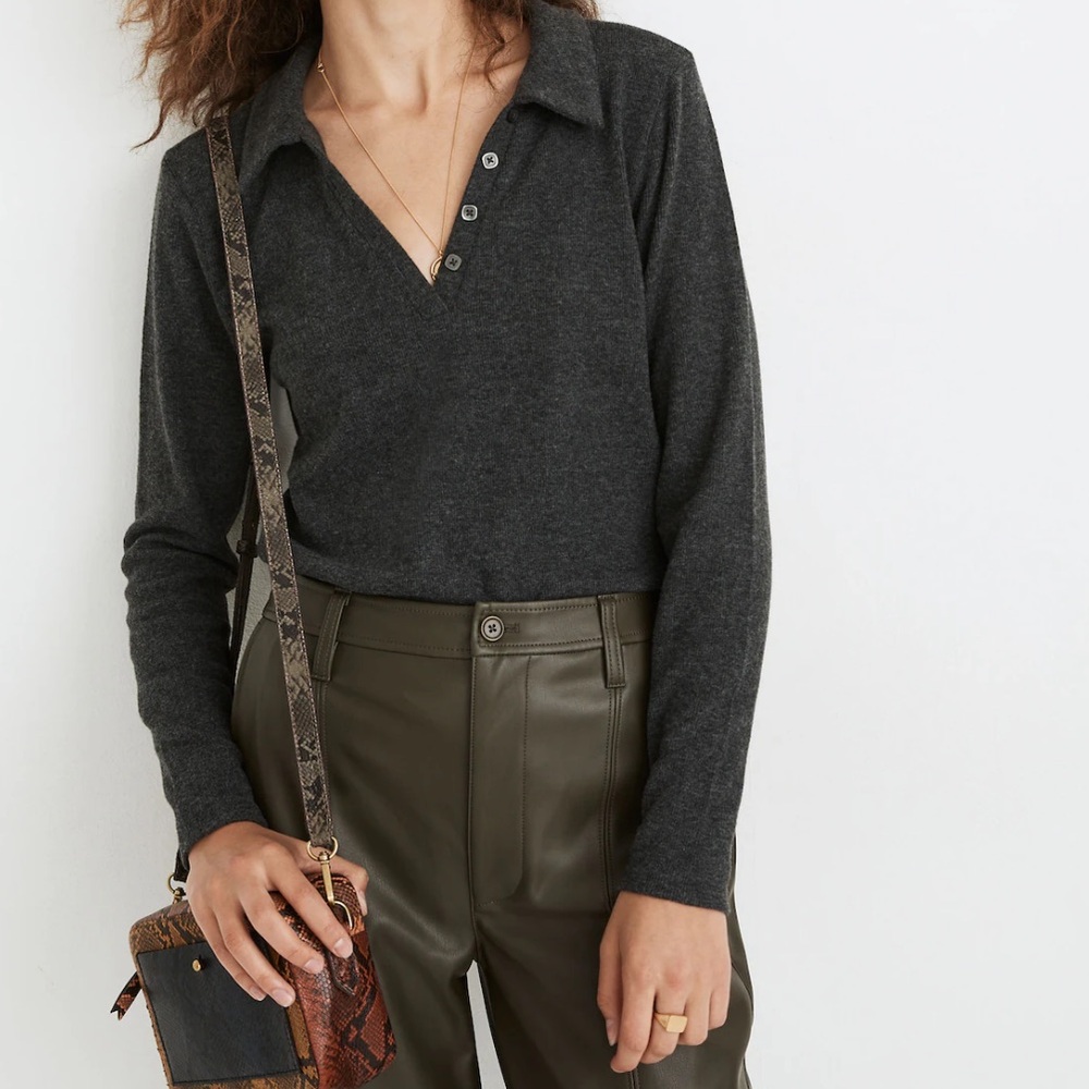 Madewell || plush ribbed polo shirt in true black